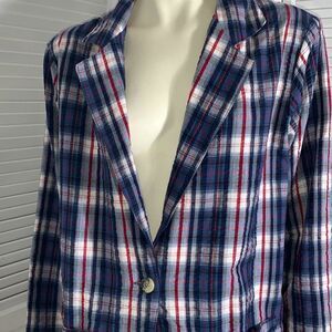 Vintage Main Street Blues Oversized Cotton Plaid Blazer Size B2